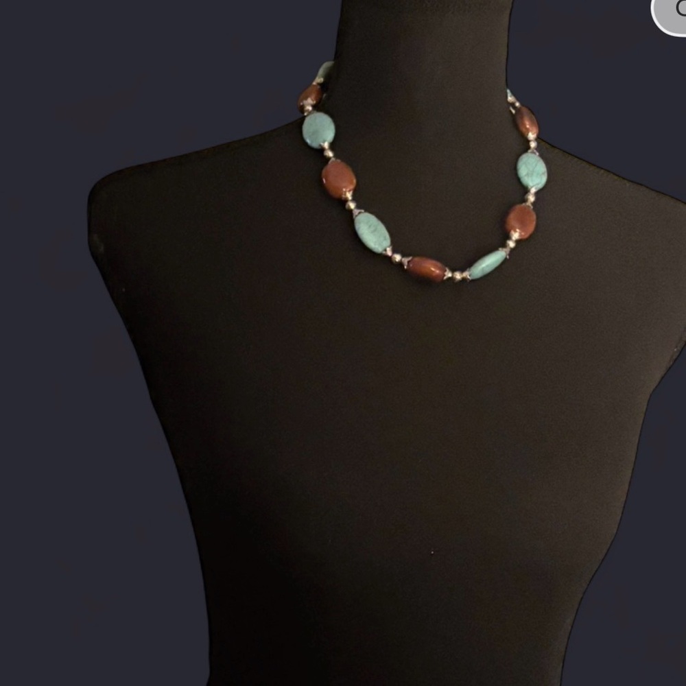Premier Designs Turquoise and Brown Bead Necklace